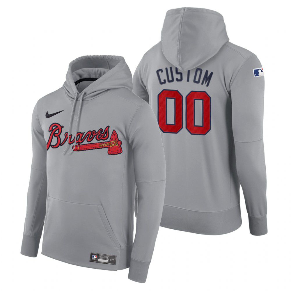 Men Atlanta Braves #00 Custom gray road hoodie 2021 MLB Nike Jerseys